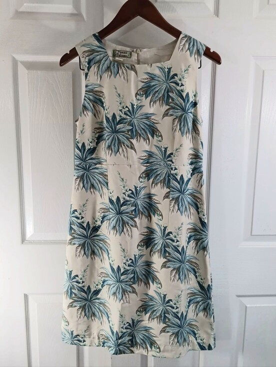 Tommy Bahama Dresses & Skirts - VTG 90s Tommy Bahama Silk Shift Dress Sz 6 Blue Teal Palm Tree Tropical Lined